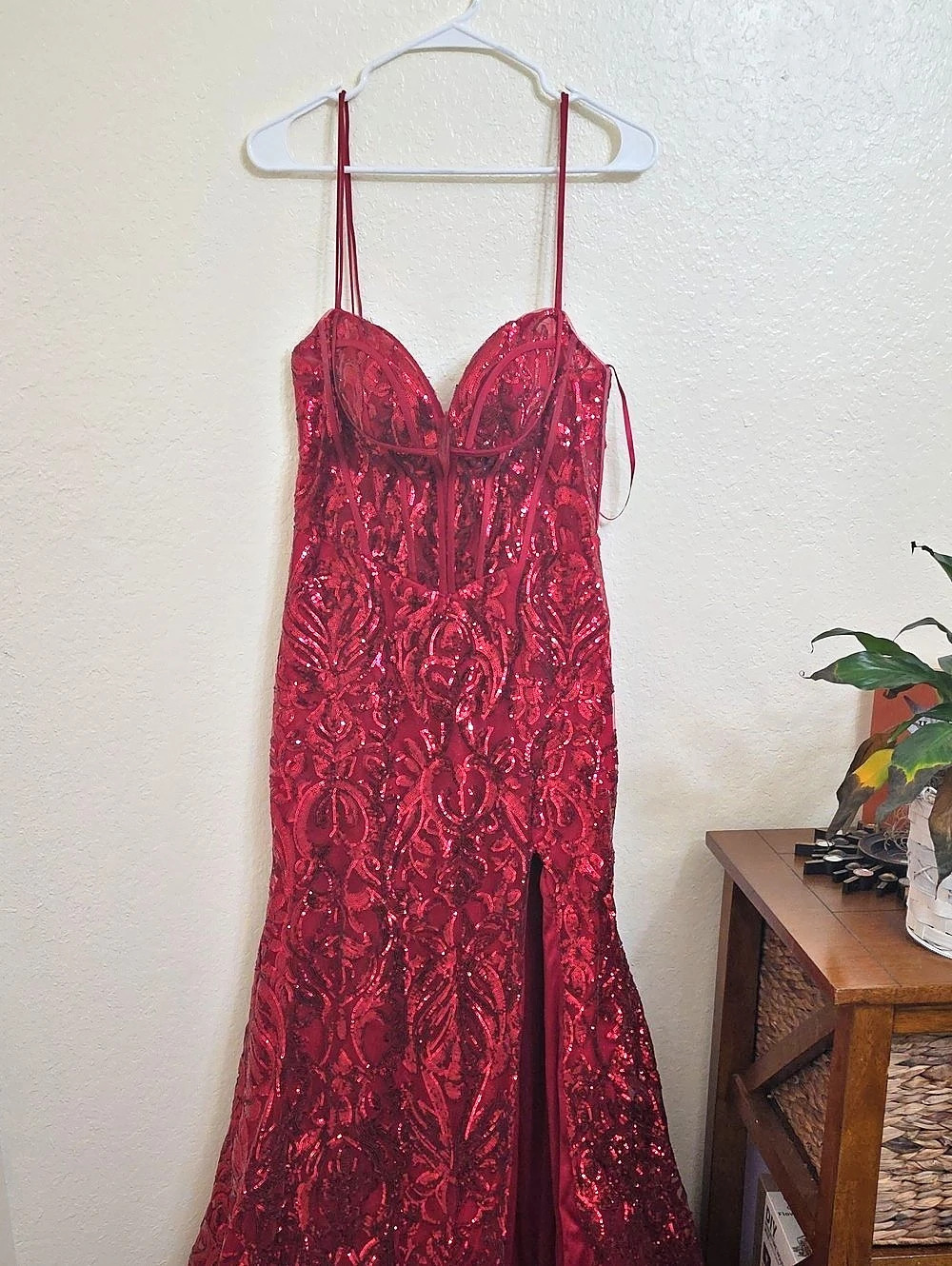 Ladivine by Cinderella Divine Sequin Corset Maxi Dress in Red Size 10